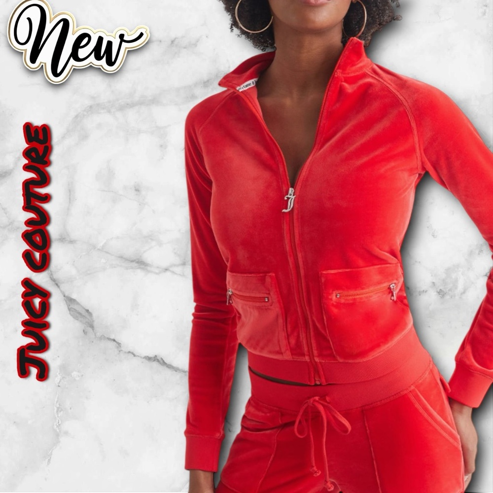 🔴New NWT Juicy Couture Heritage Velour Track Jacket Full Zip Up - Fire - Small